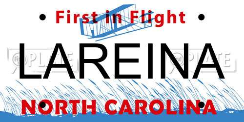LAREINA North Carolina License Plate