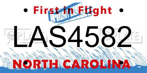 LAS4582 North Carolina License Plate