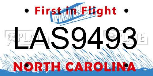 LAS9493 North Carolina License Plate