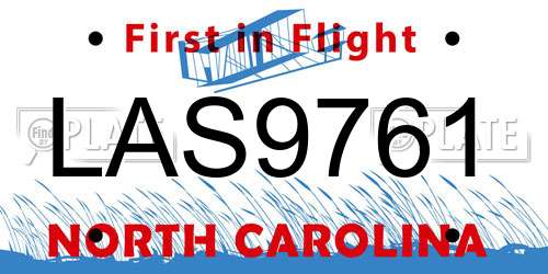LAS9761 North Carolina License Plate
