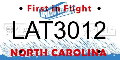 LAT3012 North Carolina License Plate