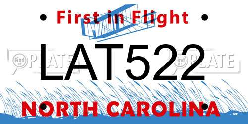 LAT522 North Carolina License Plate