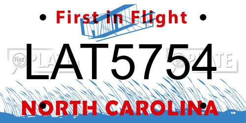 LAT5754 North Carolina License Plate