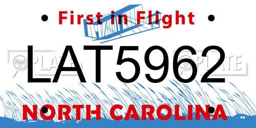 LAT5962 North Carolina License Plate