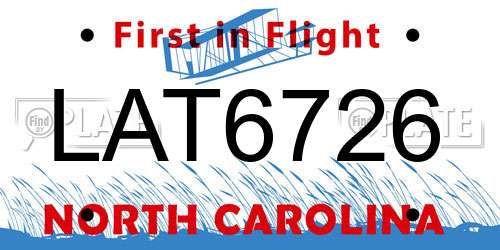 LAT6726 North Carolina License Plate