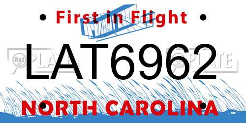 LAT6962 North Carolina License Plate