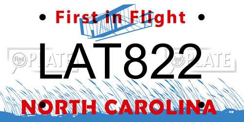 LAT822 North Carolina License Plate