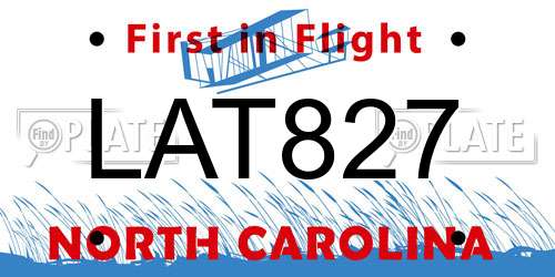 LAT827 North Carolina License Plate