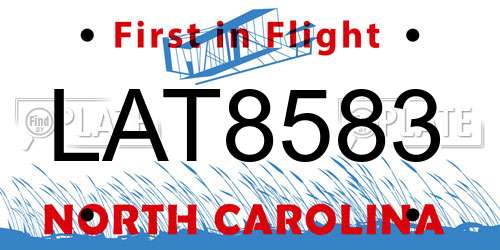 LAT8583 North Carolina License Plate