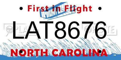 LAT8676 North Carolina License Plate