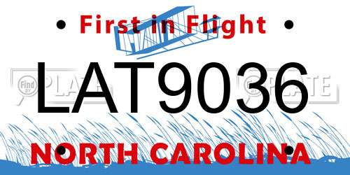 LAT9036 North Carolina License Plate