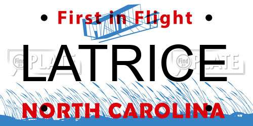 LATRICE North Carolina License Plate