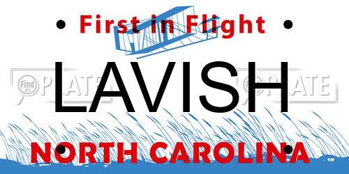 LAVISH North Carolina License Plate