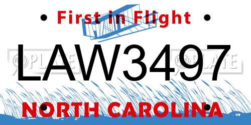 LAW3497 North Carolina License Plate
