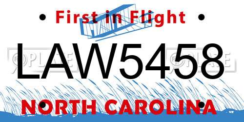 LAW5458 North Carolina License Plate