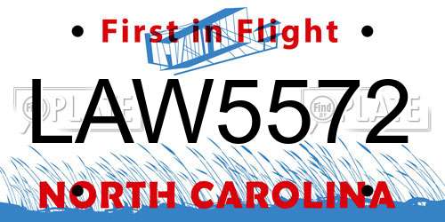 LAW5572 North Carolina License Plate