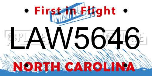 LAW5646 North Carolina License Plate