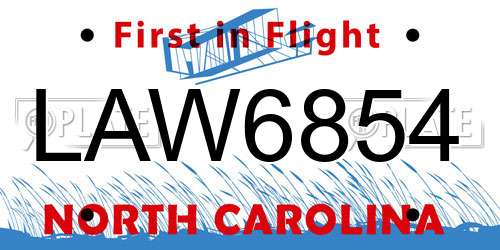 LAW6854 North Carolina License Plate