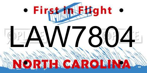 LAW7804 North Carolina License Plate