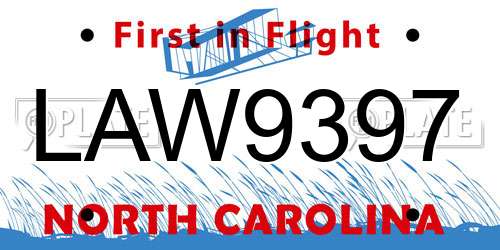LAW9397 North Carolina License Plate