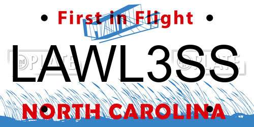 LAWL3SS North Carolina License Plate