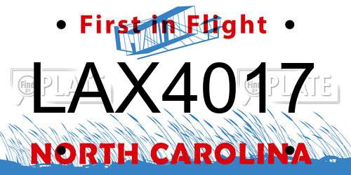 LAX4017 North Carolina License Plate