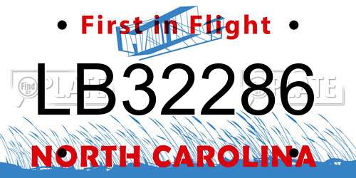 LB32286 North Carolina License Plate