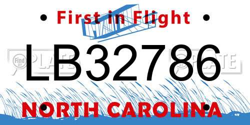 LB32786 North Carolina License Plate