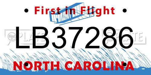 LB37286 North Carolina License Plate