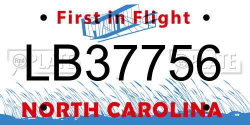 LB37756 North Carolina License Plate