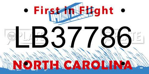 LB37786 North Carolina License Plate