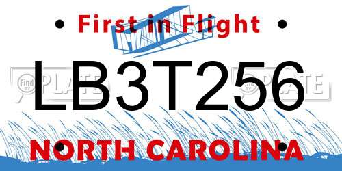 LB3T256 North Carolina License Plate