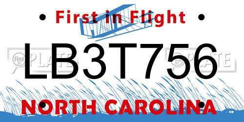 LB3T756 North Carolina License Plate