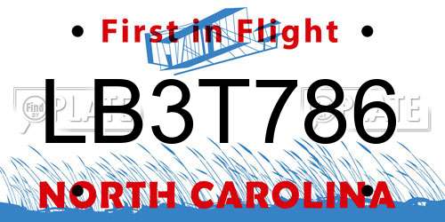 LB3T786 North Carolina License Plate