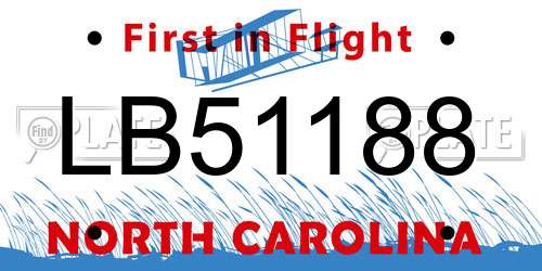 LB51188 North Carolina License Plate