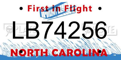 LB74256 North Carolina License Plate