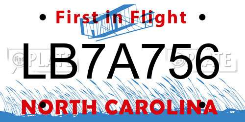 LB7A756 North Carolina License Plate