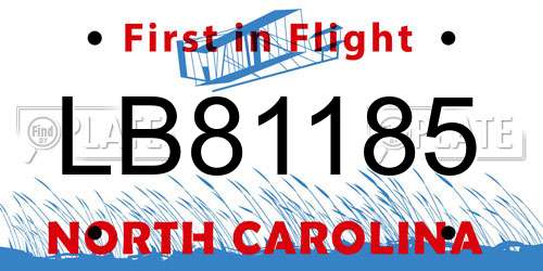 LB81185 North Carolina License Plate