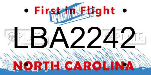 LBA2242 North Carolina License Plate