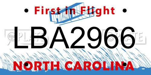 LBA2966 North Carolina License Plate