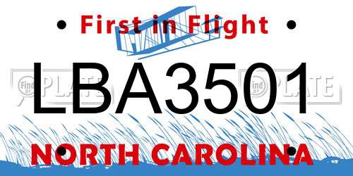 LBA3501 North Carolina License Plate