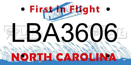 LBA3606 North Carolina License Plate