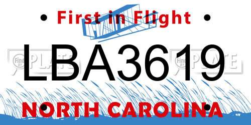 LBA3619 North Carolina License Plate