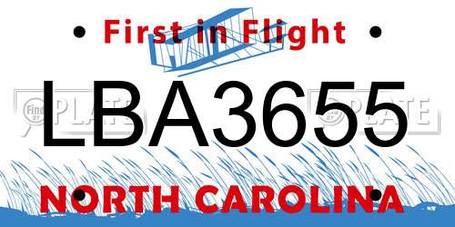 LBA3655 North Carolina License Plate