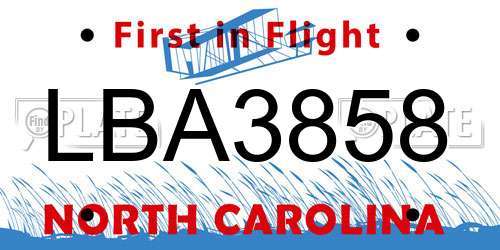 LBA3858 North Carolina License Plate