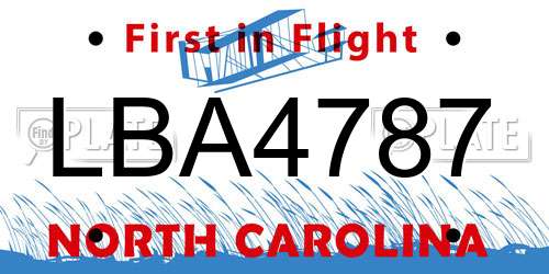 LBA4787 North Carolina License Plate