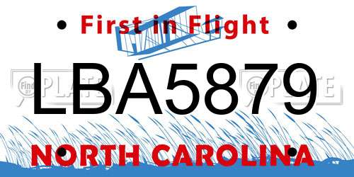 LBA5879 North Carolina License Plate