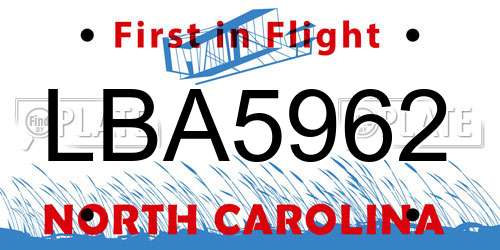 LBA5962 North Carolina License Plate