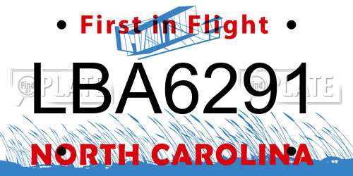 LBA6291 North Carolina License Plate