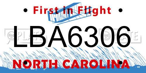 LBA6306 North Carolina License Plate